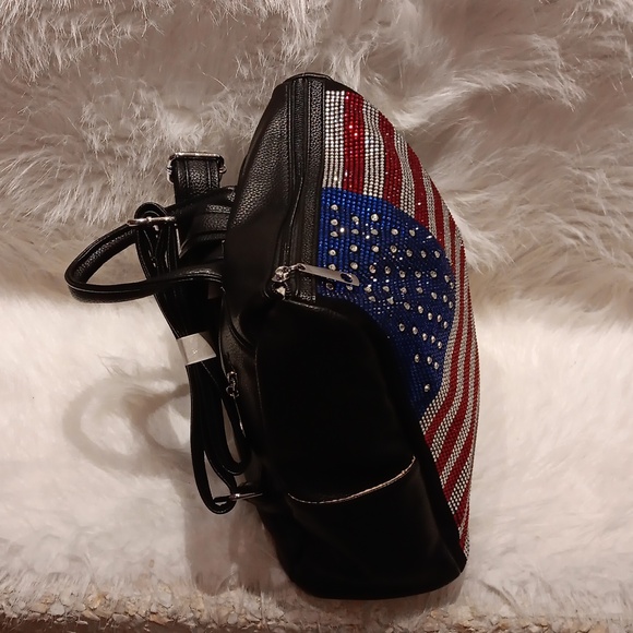 RED WHITE AND BLUE FLAG DESIGN SPARKLING RHINESTONE BACKPACK - Picture 3 of 9